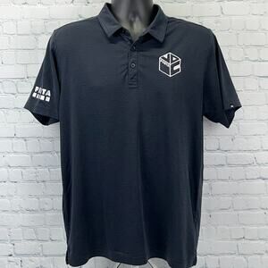 Travis Mathew Bayfront PENTA Polo Shirt Black Striped Short Sleeve Mens L Large